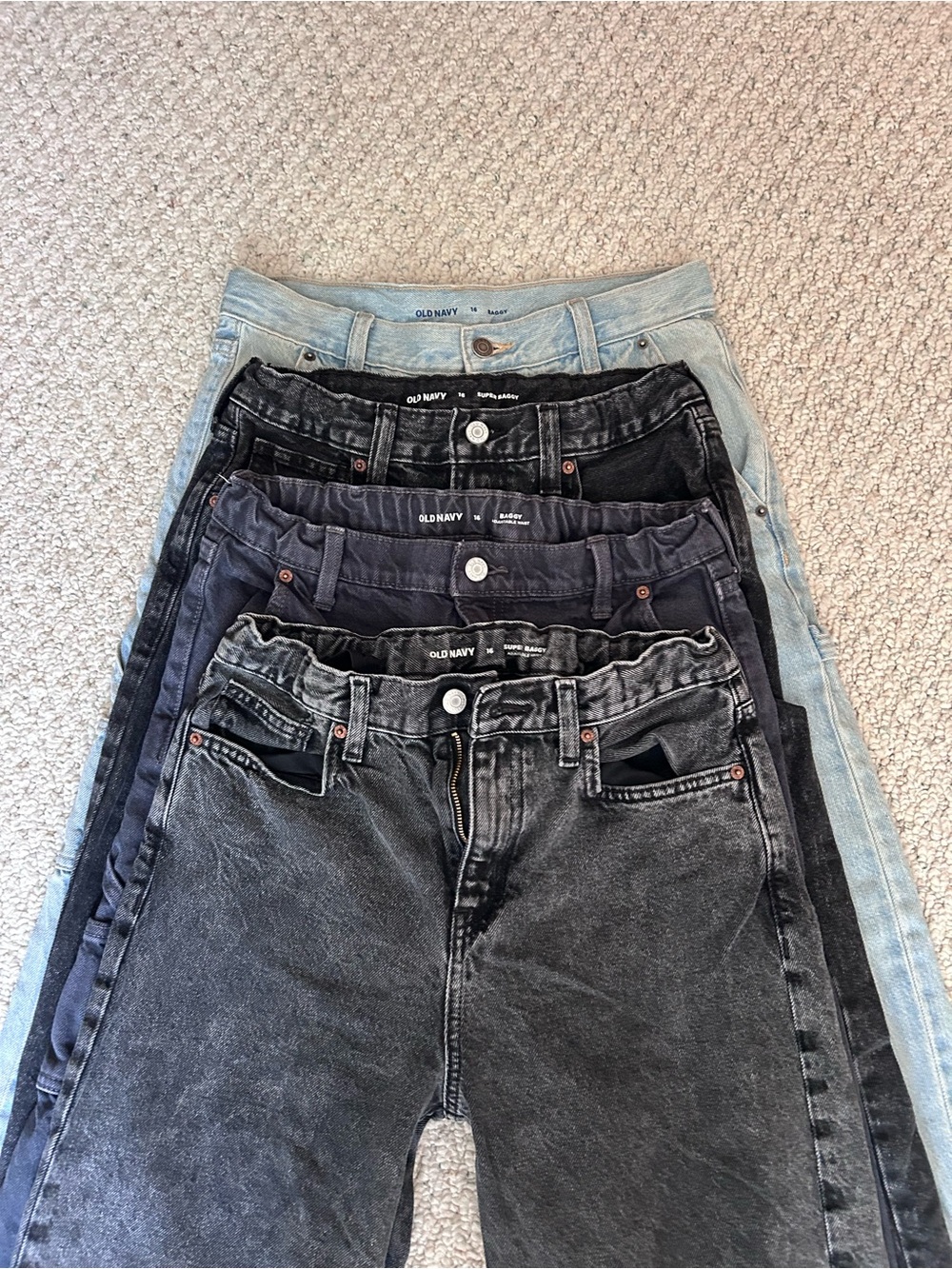 Boys Old Navy Jeans Set of 4-Light Blue, Black, Charcoal, Navy